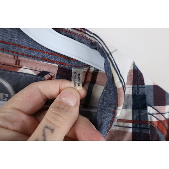 Buckle BKE Mens XL Athletic Fit Distressed Thick Stitch Snap Button Shirt Plaid - Picture 10 of 14